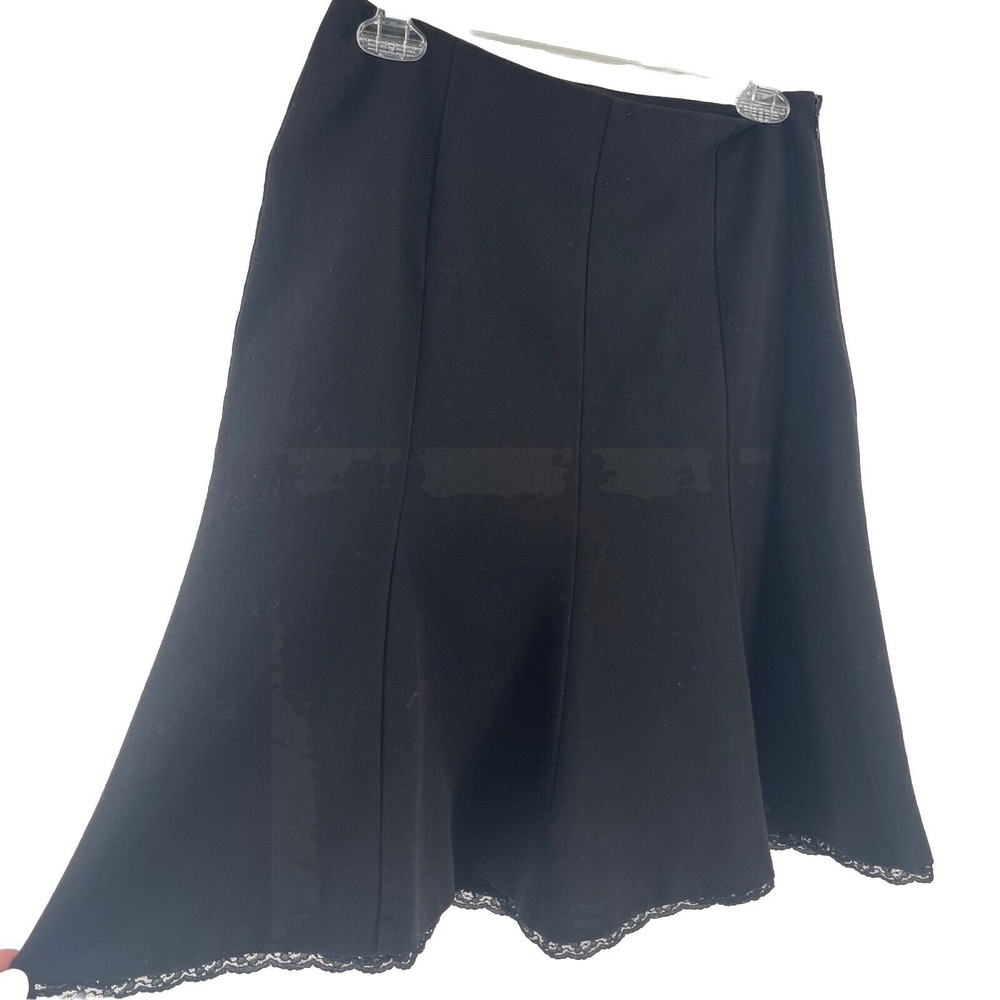 Black Skirt Women's Medium* Fit Flare Lace Trim Side Zip Whimsigoth Stretch